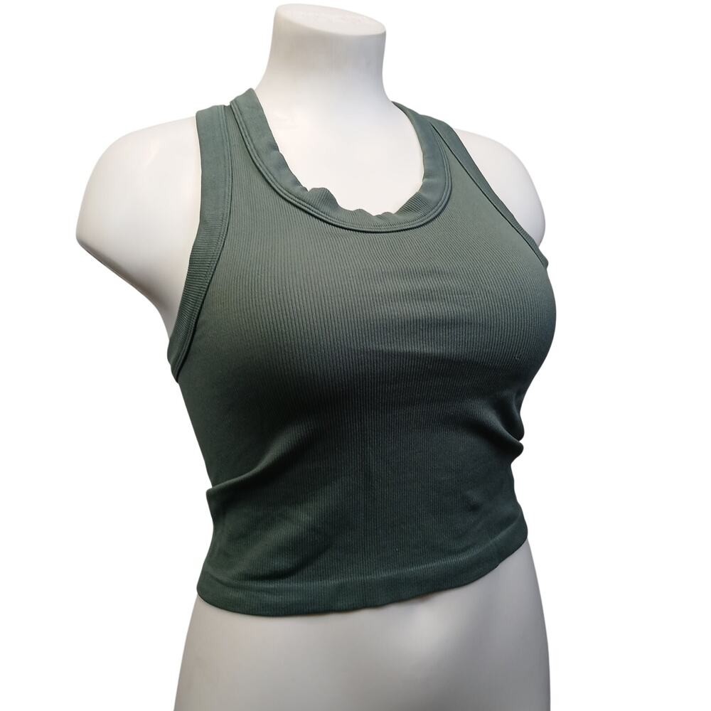 Gymshark Womens Sage Green Ribbed Seamless Crop Tank Top